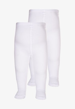 Leggings brancos de algodão para bebés, com uma textura suave, ajuste confortável e um design simples, sem padrões ou acessórios adicionais.
