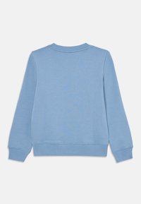 Felpa azzurra chiara con scollatura rotonda, polsini e orlo a costine. Realizzata in morbido tessuto, presenta un design semplice e pulito, privo di fantasie.