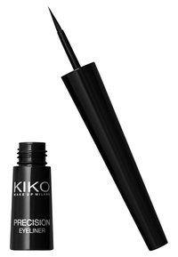 Eyeliner noir de précision avec un embout applicateur fin et une bouteille cylindrique lisse. Présente un branding en texte blanc sur le devant.
