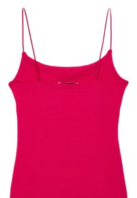 Top aderente a spago in un vivace rosa. Tessuto morbido e elastico con scollatura a barca e dettagli minimi. Design semplice e raffinato.