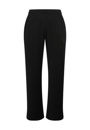 Zwarte loungebroek met een elastische tailleband, recht gesneden, zachte textuur en zonder zichtbare patronen of accenten.