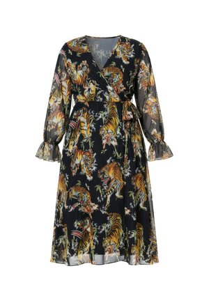 MIAMODA, MESH-MIDIKLEID, A-LINIE, TIGERDRUCK, WICKELEFFEKT - Freizeitkleid - black