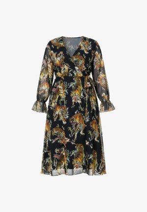 MIAMODA, MESH-MIDIKLEID, A-LINIE, TIGERDRUCK, WICKELEFFEKT - Hverdagskjole - black