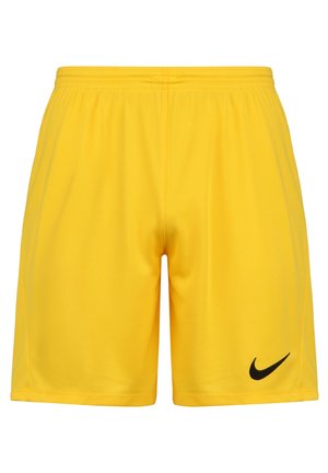 Shorts Nike jaunes avec une taille élastique, fabriqués en tissu lisse. Présente un logo Nike noir sur le bas à gauche.