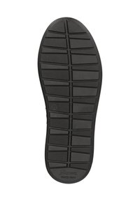 Schwarze Gummisohle mit horizontalen und vertikalen Profilmustern, ausgestattet mit einem glatten, abgerundeten Absatz und eingeprägtem Markenlogo. Größe gekennzeichnet als 37.