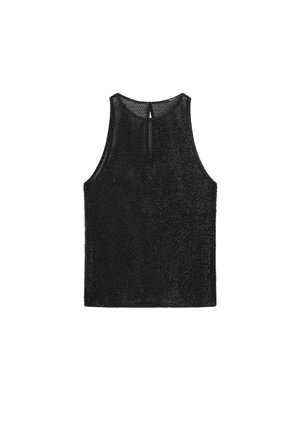 Czarny bezrękawnik wykonany z siateczkowego materiału, z okrągłym dekoltem i detalem w formie łezki z tyłu.