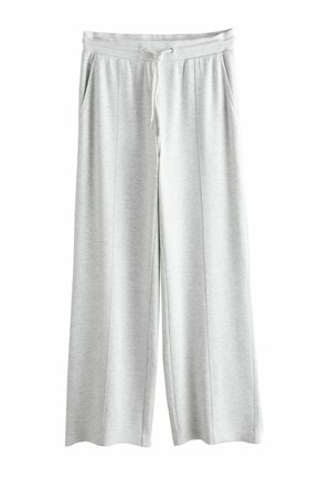 Helle graue, weit geschnittene Sweatpants aus weichem Material, mit einem elastischen Bund und Kordelzug sowie zwei seitlichen Taschen.