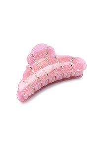 Fascetta rosa brillante a forma di conchiglia, decorata con strass trasparenti e con righe texturizzate all'interno per una migliore presa.