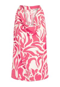 Top senza maniche con collo a cowl realizzato in tessuto leggero, caratterizzato da un motivo floreale bianco e rosa, e una chiusura con zip sul retro discreta.