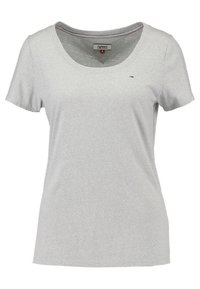 Light gray short-sleeve T-shirt made of soft cotton with a scoop neckline. Features a small logo on the left chest and a relaxed fit.