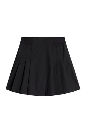 Gonna plissè nera con un ampio elastico in vita e una tasca con zip laterale. Realizzata in tessuto liscio e leggero con un colore uniforme.