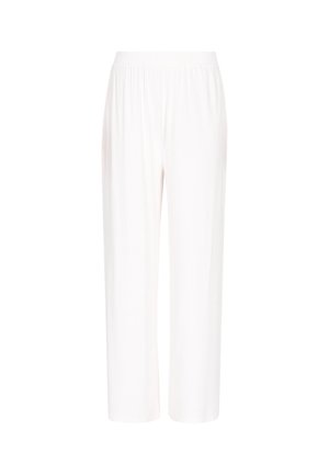 Pantaloni bianchi a gamba larga con cintura elastica. Realizzati in un tessuto morbido e liscio, presentano un design semplice e senza decorazioni.