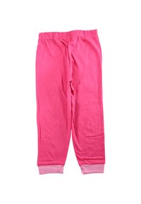 Leggings en coton rose avec une ceinture élastique et des accents de poignets roses. Texture lisse, coupe ajustée. Sans motifs ni détails supplémentaires.