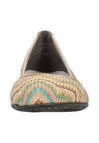Geflochtene Slipper in Pastellfarben, mit runder Zehenpartie, flexibler Sohle und textilem Obermaterial mit Zickzackmuster.