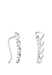 Silver hoopörhängen med en kedjelänkdesign och sammanlänkade hjärtformer, polerad finish och avlång ögla för säker bärning.