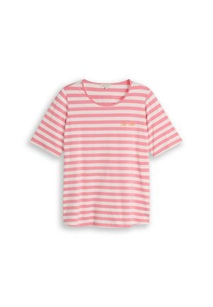 TOM TAILOR, TOM TAILOR T-SHIRT PLUS SIZE - T-SHIRT MIT STICKEREI - T-shirt imprimé - pink white stripe