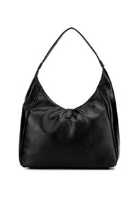 Bolso hobo de cuero negro con una silueta curva, una textura suave y un detalle de pliegue central. Cuenta con una única correa para el hombro para un fácil transporte.