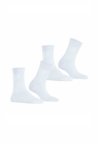 Drei Paar weiße Baumwoll-Sneakersocken mit gerippten Bündchen und subtilen Herzmustern. Glatte Textur mit verstärkten Zehen- und Fersenbereichen.