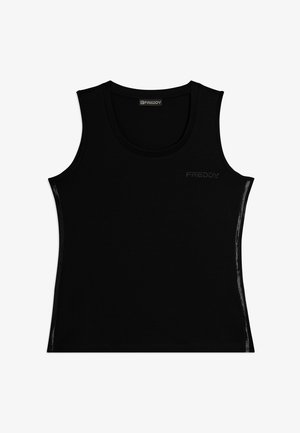Canotta nera senza maniche con scollo rotondo e logo "FREDDY" sottile sul lato sinistro superiore del petto.