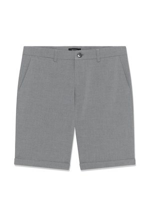 Grå skræddersyede shorts med forlommer, bæltestropper, knaplukning og opsmøgede kanter.