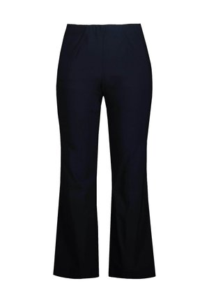Pantaloni blu navy con una forma svasata, realizzati in un tessuto morbido. Presentano una vita elastica per il massimo comfort e nessun motivo visibile.