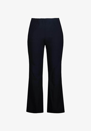Pantaloni blu navy con una forma svasata, realizzati in un tessuto morbido. Presentano una vita elastica per il massimo comfort e nessun motivo visibile.