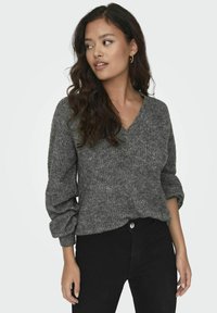 JDY JDYINGEBORG ADA LIFE V-NECK - Vesta - dark grey melange