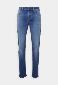 Blå denimjeans med slim fit, som har fem fickor, dragkedja och ton-i-ton-sömmar. Tyget visar subtila tvättvariationer.