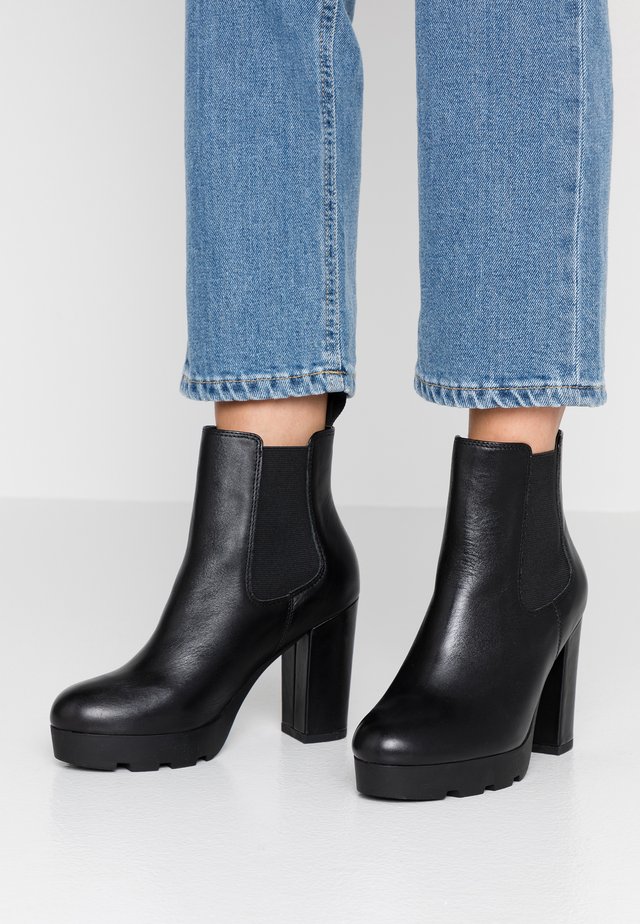 LEATHER HIGH HEELED ANKLE BOOTS - High heeled ankle boots - black