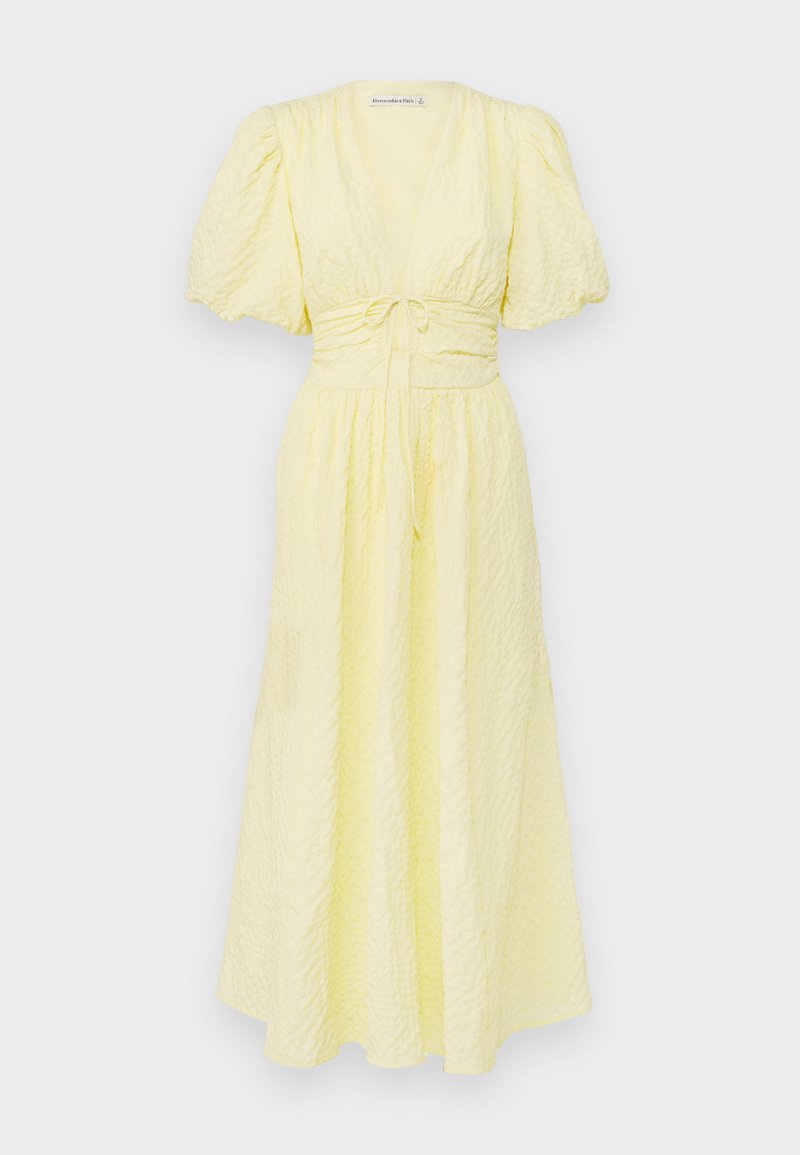 Abercrombie & Fitch PUFF SLEEVE PLUNGE FLOWY - Maxi dress - pastel yellow/gold-coloured  - Zalando