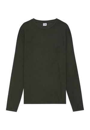 Langärmliges Hemd in Dunkelgrün, aus weichem, strukturiertem Stoff. Mit Rundhalsausschnitt und geradem Saum sowie minimaler Ausstattung.
