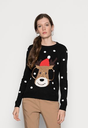 VMTINSEL O-NECK XMAS - Jumper - black/snow white/sepia tint/chocolate plum/chinese red/gold