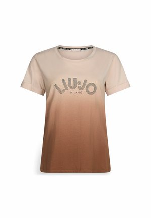 LIU JO WITH LOGO AND RHINESTONES - Print T-shirt - brown