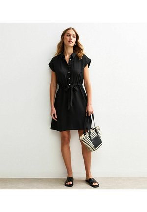 New Look DRAWSTRING WAIST SHORT SLEEVE MINI - Shirt dress - black