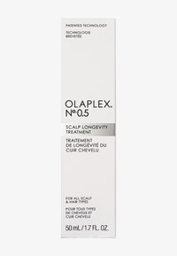Olaplex N°0.5 hoofdhuidverjongingsbehandeling, witte doos, slank ontwerp, zilveren accenten, tekst in zwart, 50 ml / 1.7 fl. oz. geschikt voor alle haartypes.