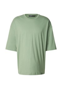 Mentolov�ě zelené bavlněné tričko s volným střihem, kulatým výstřihem a krátkými rukávy. Jednoduchý design bez viditelných vzorů nebo akcentů.