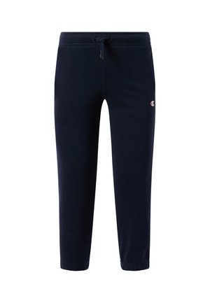 Marineblauwe joggingbroek met elastische tailleband en boorden, verstelbare trekkoord en klein logo op de bovenkant van de linker dij.