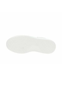 Suela de zapatilla blanca con un patrón de agarre texturizado. Ligera curva en el talón, frente plano. Diseño limpio sin logotipos o adornos visibles.