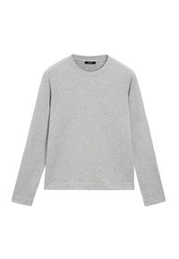Grijze sweatshirts met lange mouwen van zachte katoen, met een ronde hals, rechte snit en geribde manchetten en zoom. Geen zichtbare patronen of accenten.