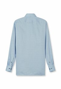 Langärmeliges Hemd aus hellblauem Stoff mit kleinem schwarzem Punktmuster, ausgestattet mit Standardkragen und geknöpften Manschetten.