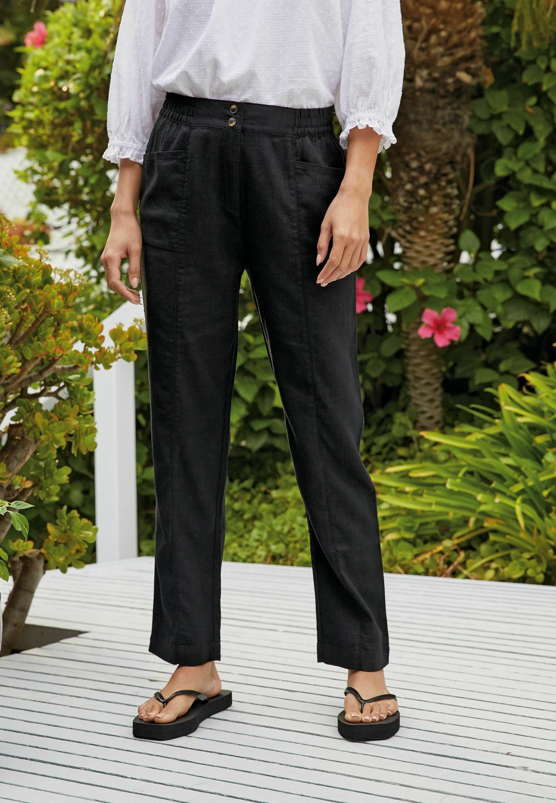 LINEN TAPER BLEND - Trousers - black 