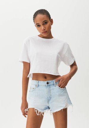 MID-RISE - Denim shorts - stone blue denim