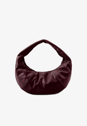 Borsa in pelle bordeaux con una forma morbida, caratterizzata da un manico largo e arrotondato e dettagli di cucitura discreti. Tessuto liscio e design senza soluzione di continuità.