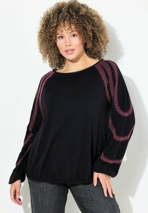 Ulla Popken EMBROIDERED STRIPE LONG SLEEVE TEE - Longsleeve - black