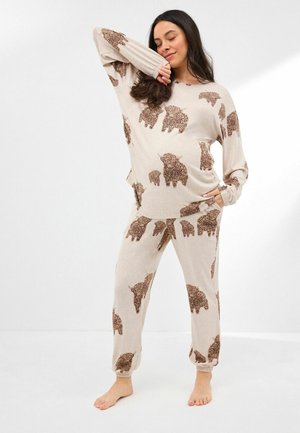 MATERNITY LONG SLEEVE  REGULAR FIT SET - Pidžaamakomplekt - ecru hamish the highland cow