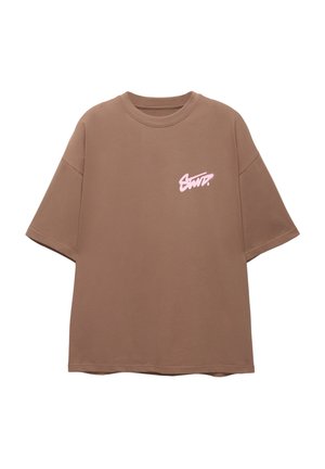 PULL&BEAR GRAFFITI GRAPHIC SHORT SLEEVE - Potiskana majica - brown