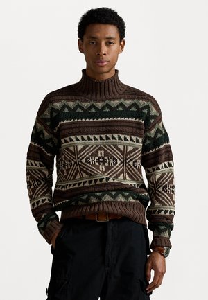 GEOMETRIC COTTON-BLEND SWEATER - Svetrík - brown