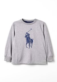 Šedá dlouhá mikina vyrobená z jemné látky, na přední straně s designem námořnického pólaře, s žebrovanými manžetami a kulatým výstřihem.