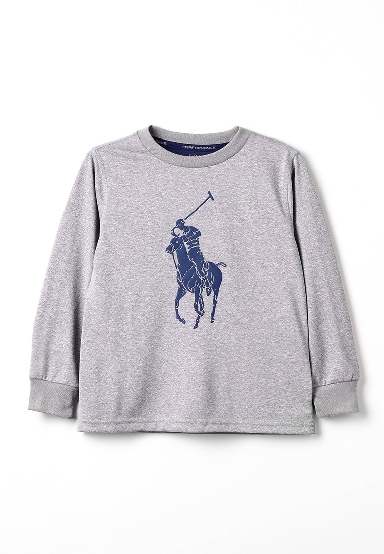 Šedá dlouhá mikina vyrobená z jemné látky, na přední straně s designem námořnického pólaře, s žebrovanými manžetami a kulatým výstřihem.