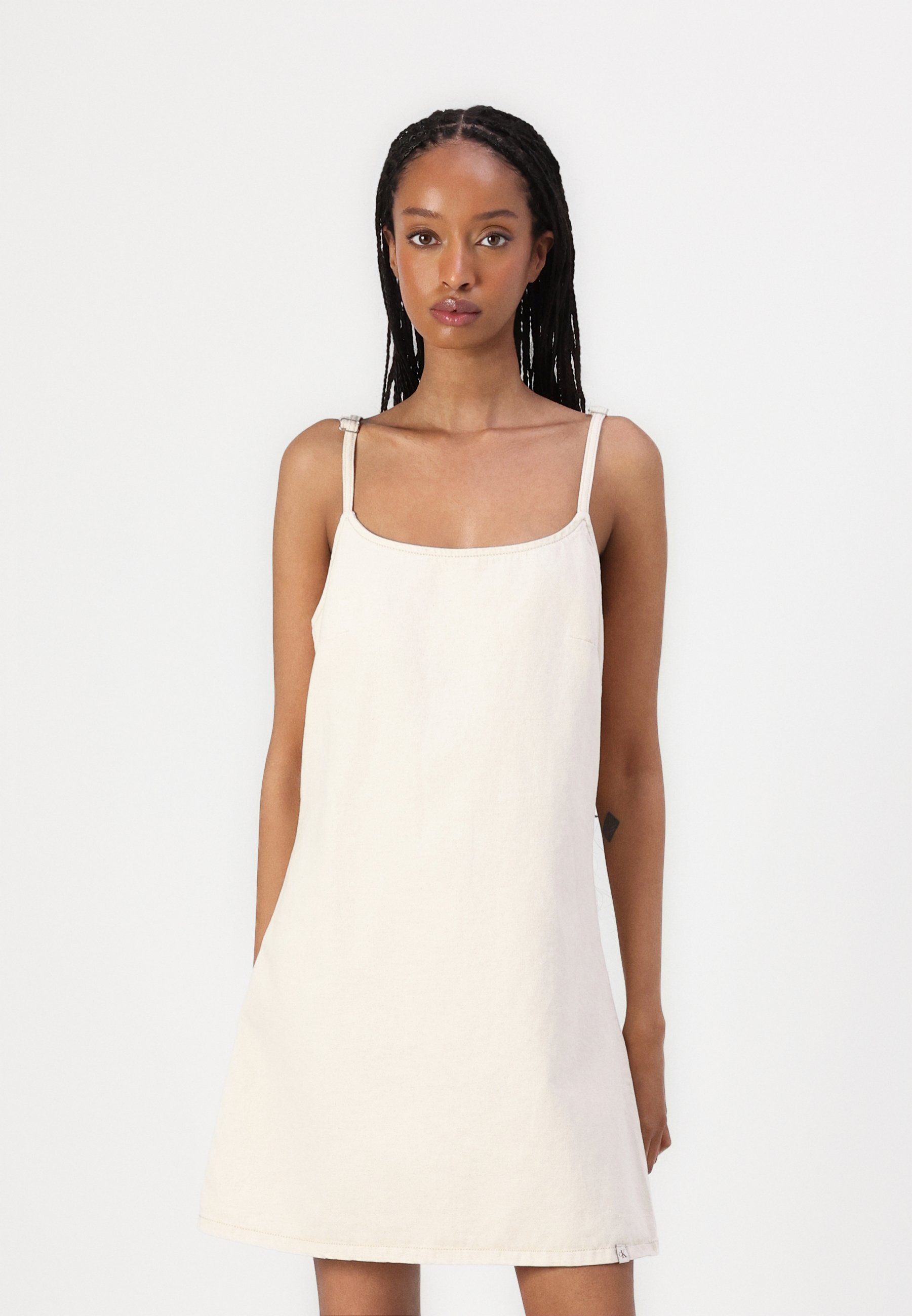 Abito Corto Estivo Donna In Denim - Senza Maniche Con Spalline Regolabili E Schiena Scoperta - Vestitino A Trapezio Con Volant